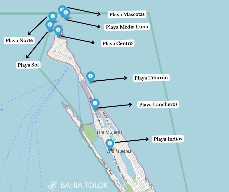 mapa de playas en isla muejres